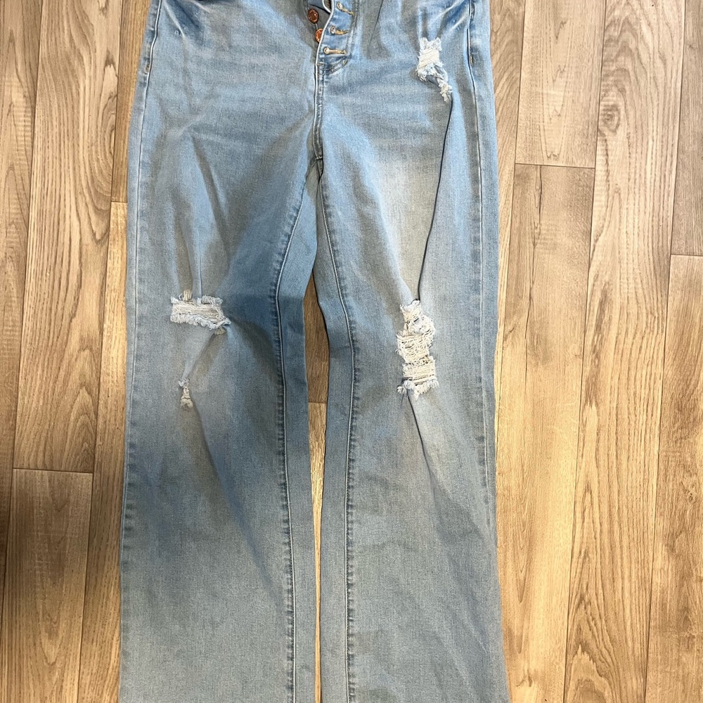 Light Blue Distressed Women's Flare Jeans